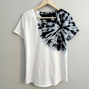 INC White Indigo Blue Tie Dye Studded V neck Casual T Shirt Women’s Large